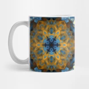 Psychedelic Mandala Flower Blue Yellow and Orange Mug